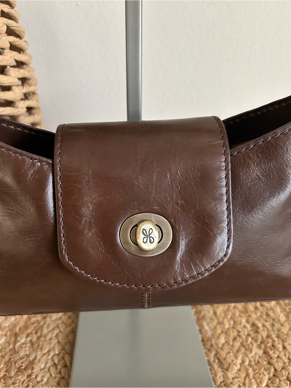 HOBO Mila Brown Leather Turn Lock East West Shoulder Baguette Bag - Picture 3 of 12